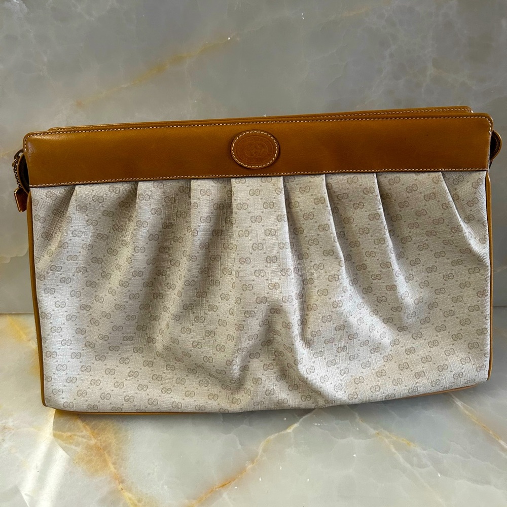 Vintage Gucci Logo Coated Canvas and Leather Zipper Clutch Bag